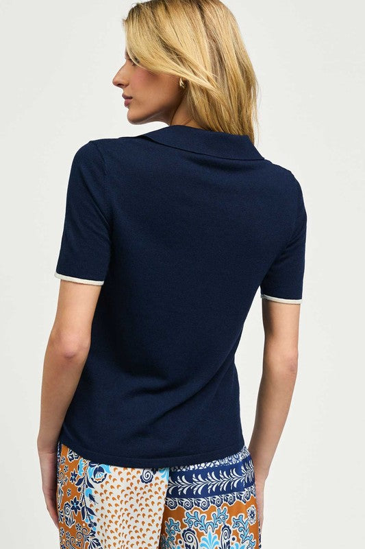 Short Sleeve U-Neck Polo Sweater