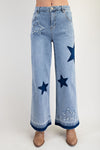 Washed Star Patch Denim Pants