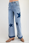 Washed Star Patch Denim Pants