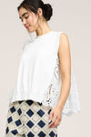 Round Neck Sweater w/ Contrast Pleated Eyelet Back