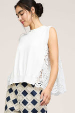 Round Neck Sweater w/ Contrast Pleated Eyelet Back