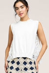 Round Neck Sweater w/ Contrast Pleated Eyelet Back