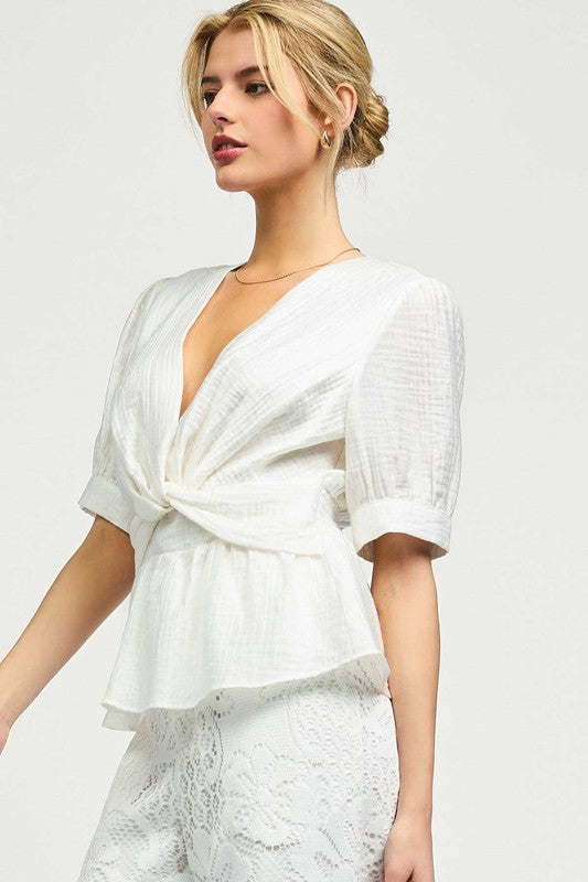V-Neck Top w/ Twisted Detail