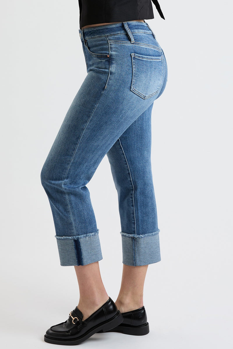Mid Rise Premium Stretch Cuff Slim Straight Jean