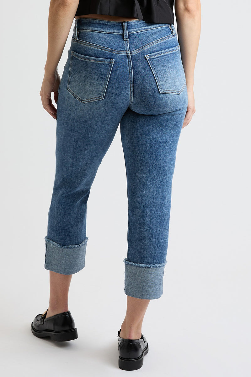 Mid Rise Premium Stretch Cuff Slim Straight Jean