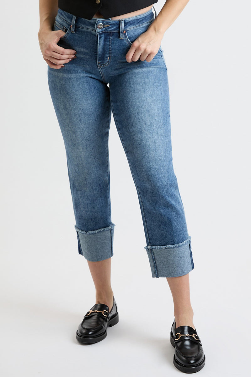 Mid Rise Premium Stretch Cuff Slim Straight Jean
