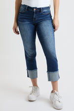 Mid Rise Premium Stretch Cuff Slim Straight Jean