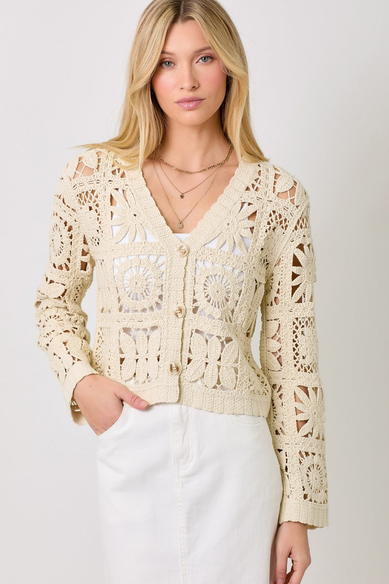 Crochet Button Up Jacket - Off White