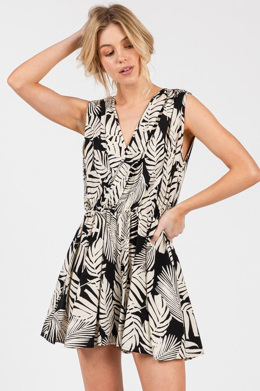 Printed Deep V-Neck Romper