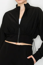 Zip Up Mock Drawstring Crop Jacket