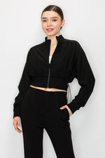 Zip Up Mock Drawstring Crop Jacket
