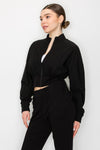 Zip Up Mock Drawstring Crop Jacket