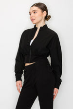 Zip Up Mock Drawstring Crop Jacket