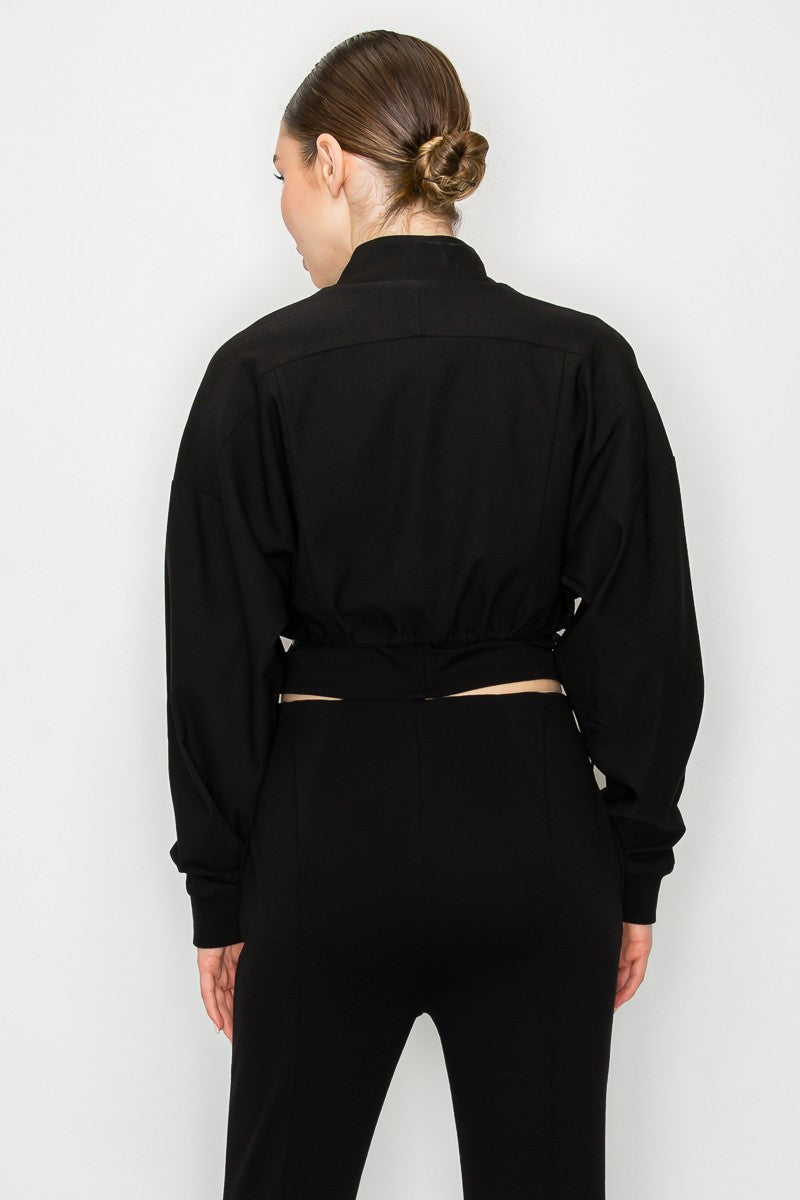 Zip Up Mock Drawstring Crop Jacket