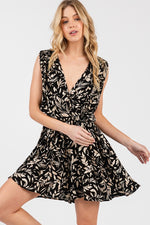 Printed Tie Back Romper - Black Print