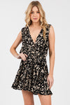 Printed Tie Back Romper - Black Print