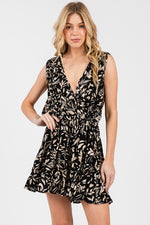 Printed Tie Back Romper - Black Print