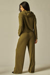 Ribbed Knit Sweater Hoodie Loungewear 2 Piece Set