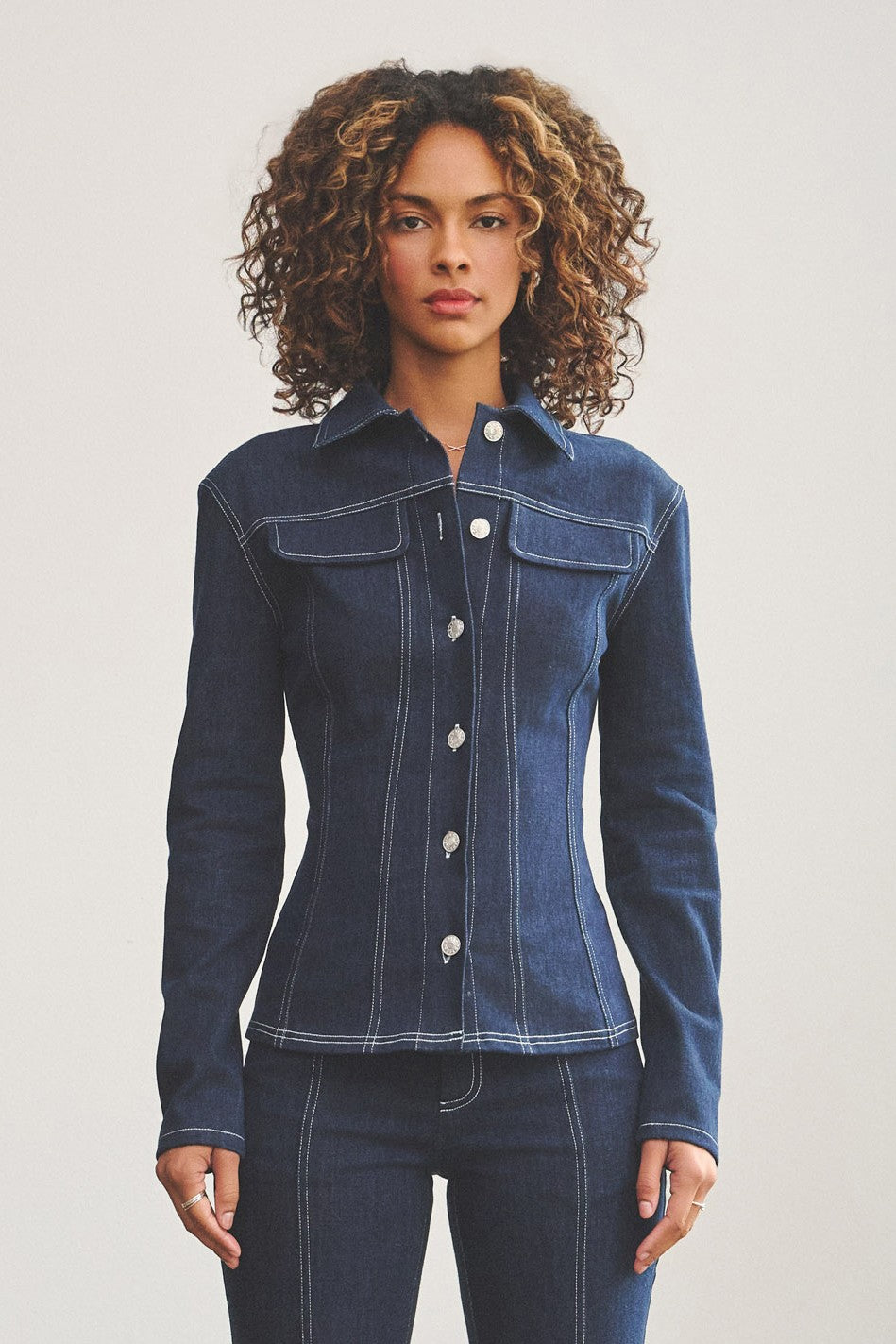 Denim Stitch Detail Crop Shacket