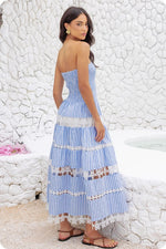 Striped Floral Lace Tube Dress