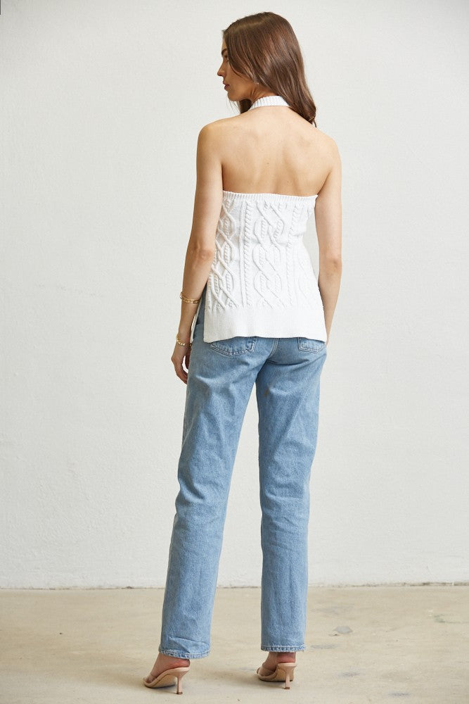 Cable Knit Cotton Halter Top