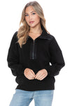 Ariella Zipper Pullover w/ Satin Detail - Black