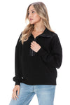 Ariella Zipper Pullover w/ Satin Detail - Black