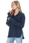 Ariella Zipper Pullover w/ Satin Detail - Navy