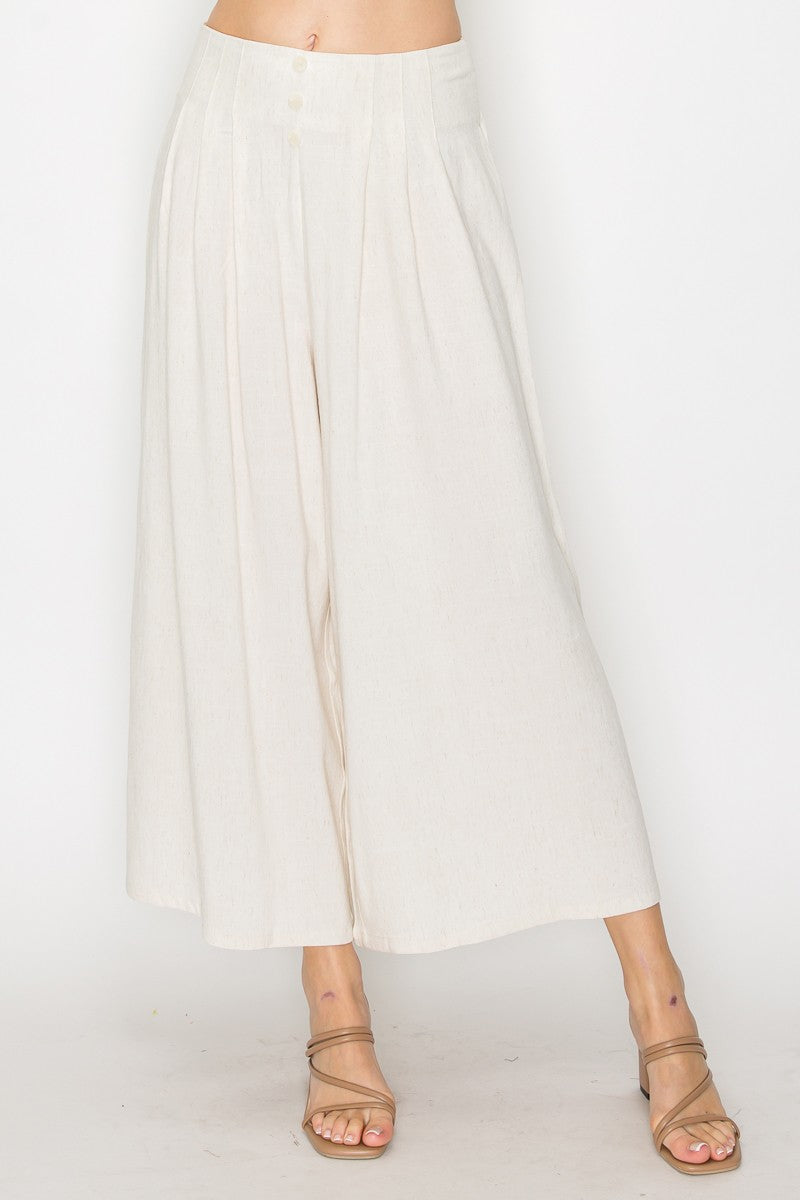 Button Front Wide Leg Pants
