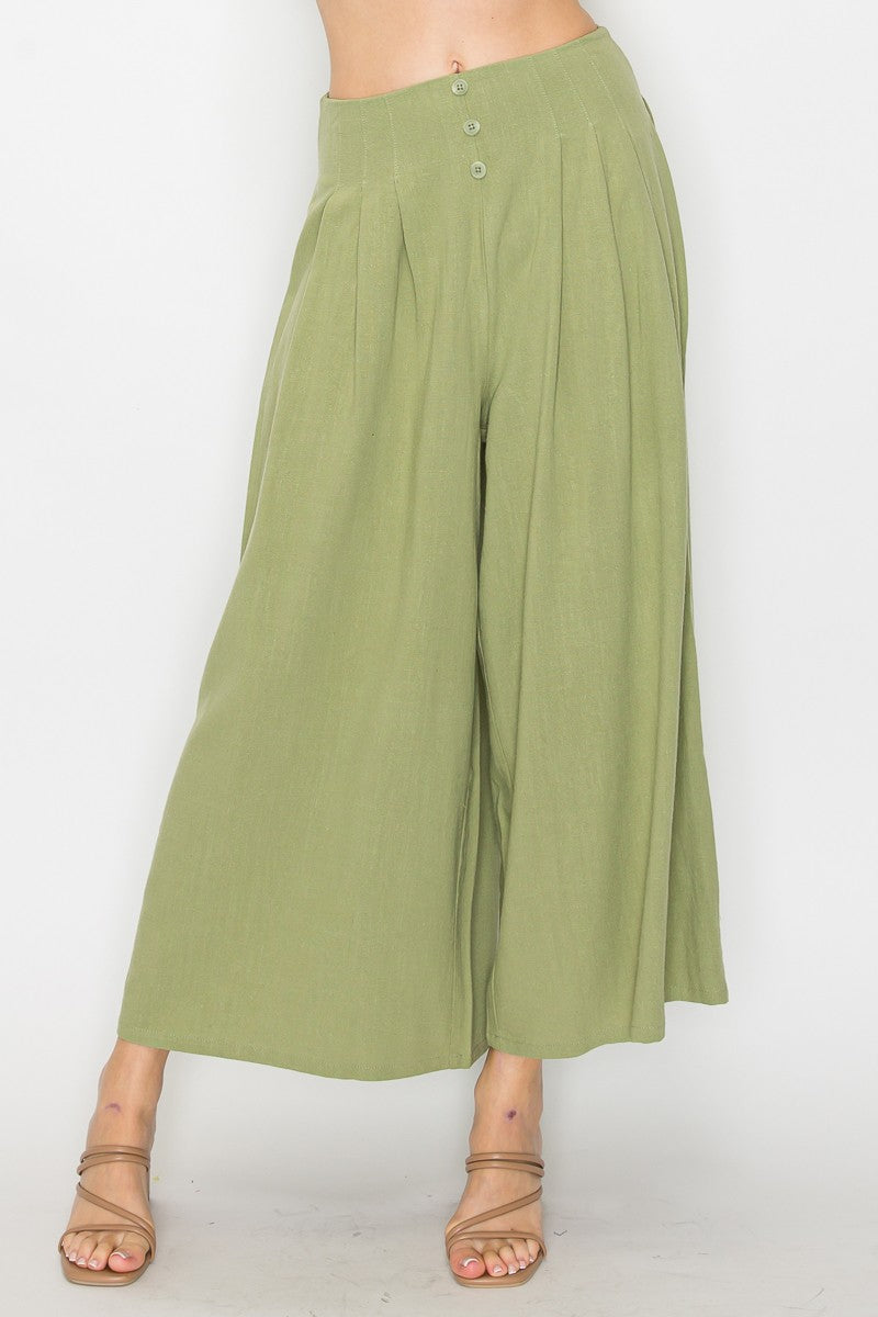 Button Front Wide Leg Pants