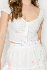 Flower Embroidered Eyelet Smock Top