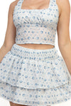 Embroidered Floral Back Smocked Crop Top