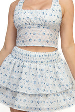 Embroidered Floral Back Smocked Crop Top