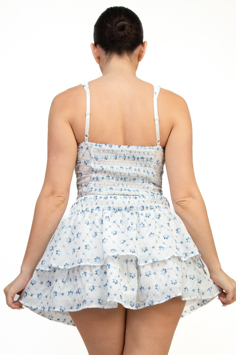 Embroidered Floral Back Smocked Crop Top