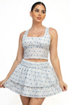 Embroidered Floral Back Smocked Crop Top