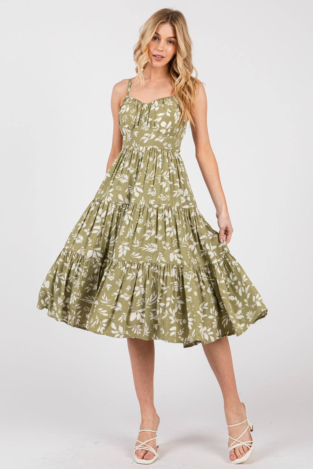 Back Tie Detailed Tiered Midi Dress
