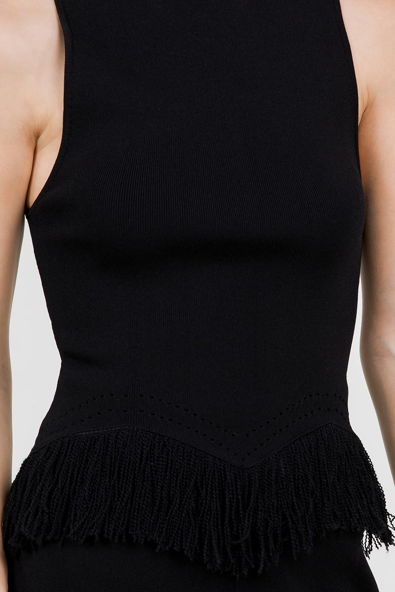 Fringe Bottom Hemming Knitted Sleeveless Top
