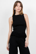 Fringe Bottom Hemming Knitted Sleeveless Top