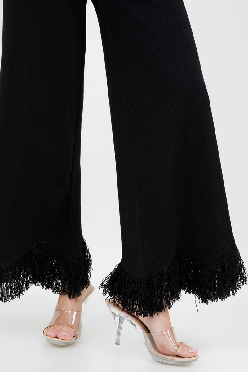 Fringe Bottom Hemming Knitted Wide Leg Pant
