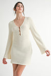 Pointelle Bell Sleeve Knit Mini Dress