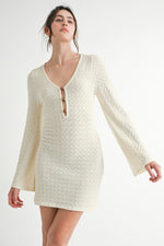 Pointelle Bell Sleeve Knit Mini Dress