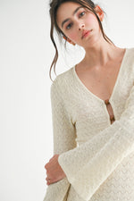 Pointelle Bell Sleeve Knit Mini Dress