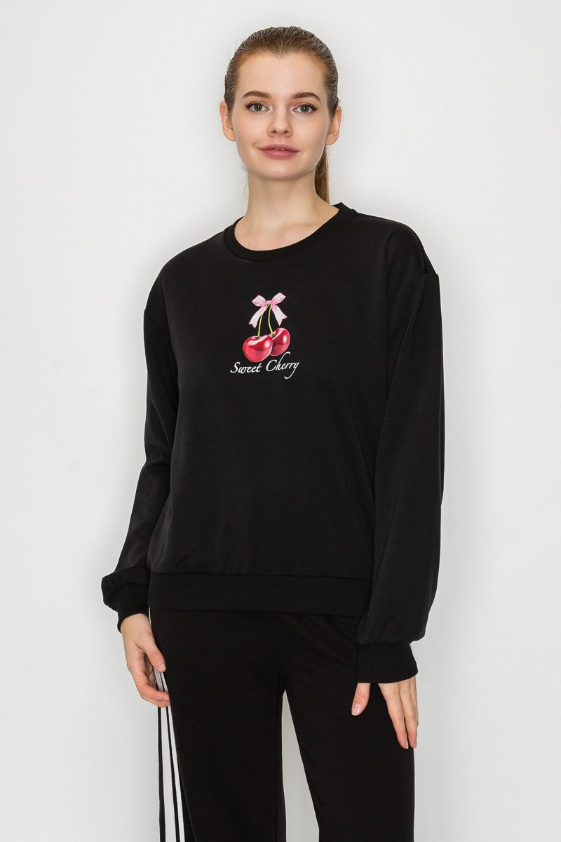 Cherry Print Sweatshirt Top