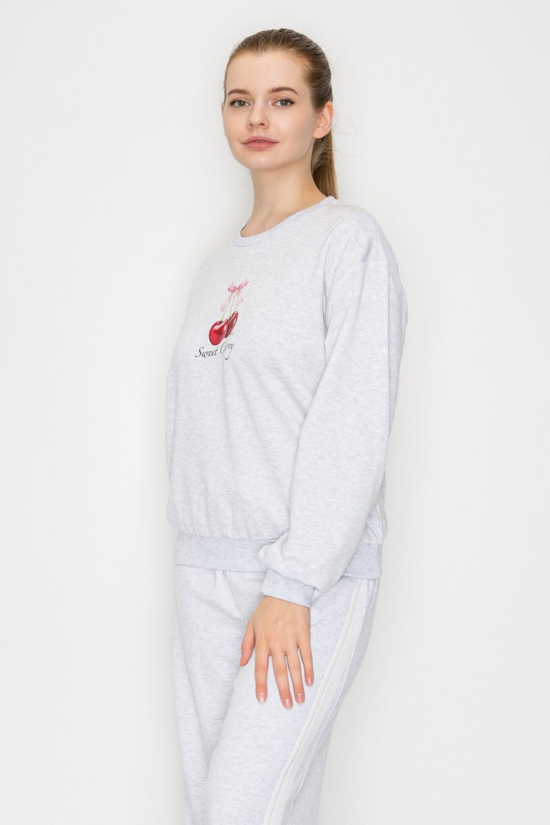 Cherry Print Sweatshirt Top