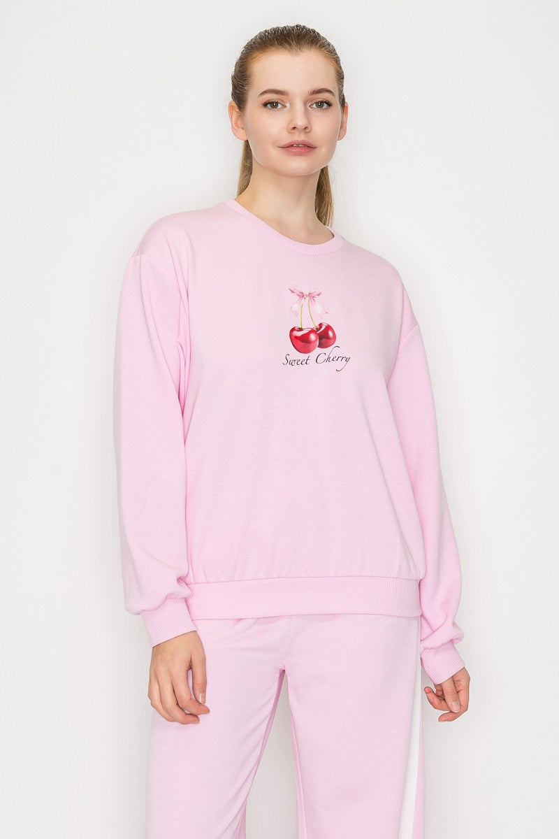 Cherry Print Sweatshirt Top