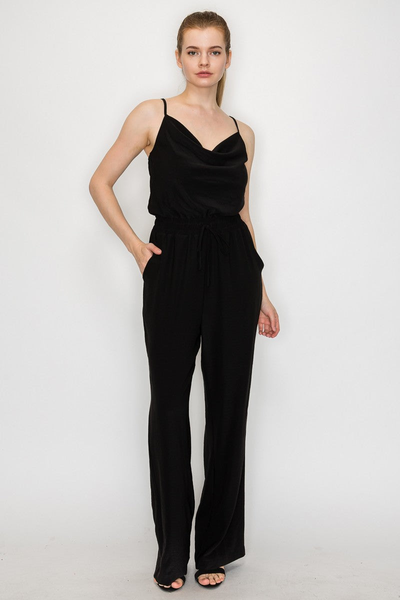 Elastic Waist Cowl Neck Jumpsuit