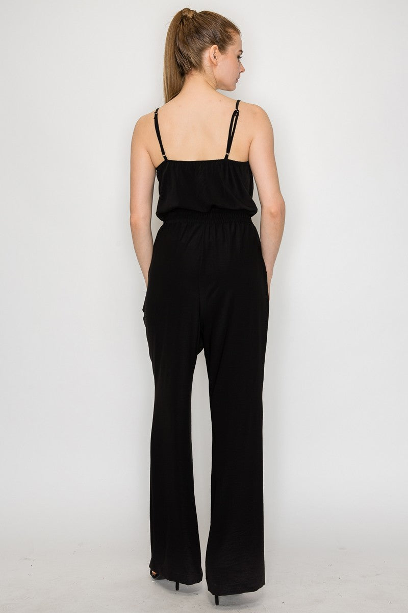 Elastic Waist Cowl Neck Jumpsuit
