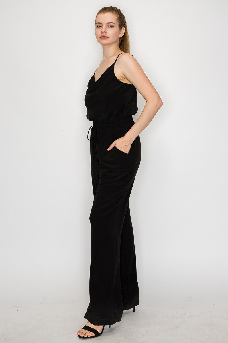 Elastic Waist Cowl Neck Jumpsuit