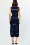 V-Neck Button Placket Midi Length Knit Dress
