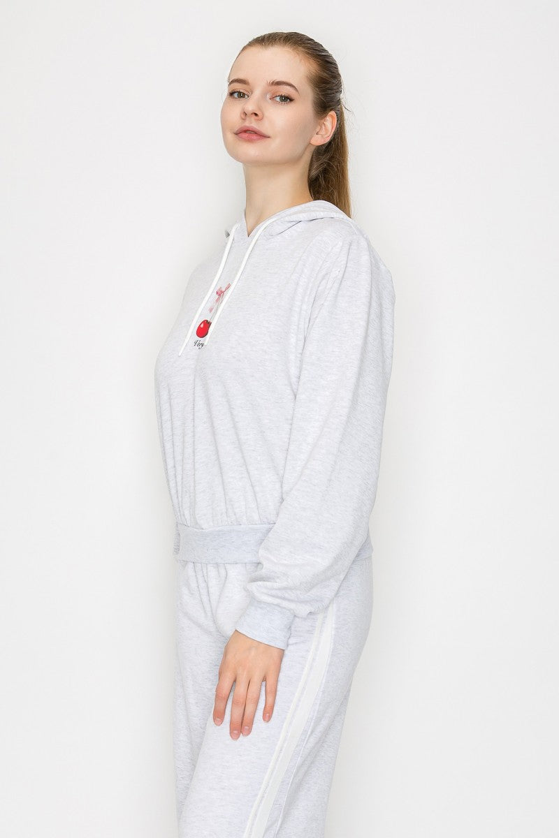 Cherry Printed Crop Hoodie